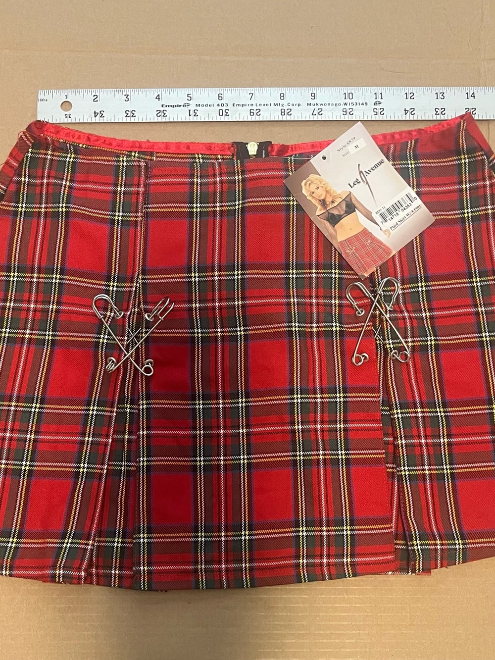 Leg Avenue Red Black Plaid Mini Skirt with Safety Pin Accents